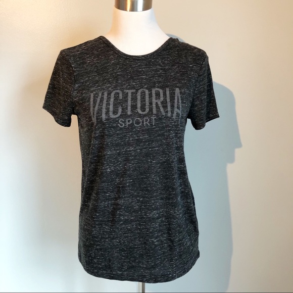 Victoria Sport Black Grey Marled Scoop Back Tee, size Small - Picture 1 of 8